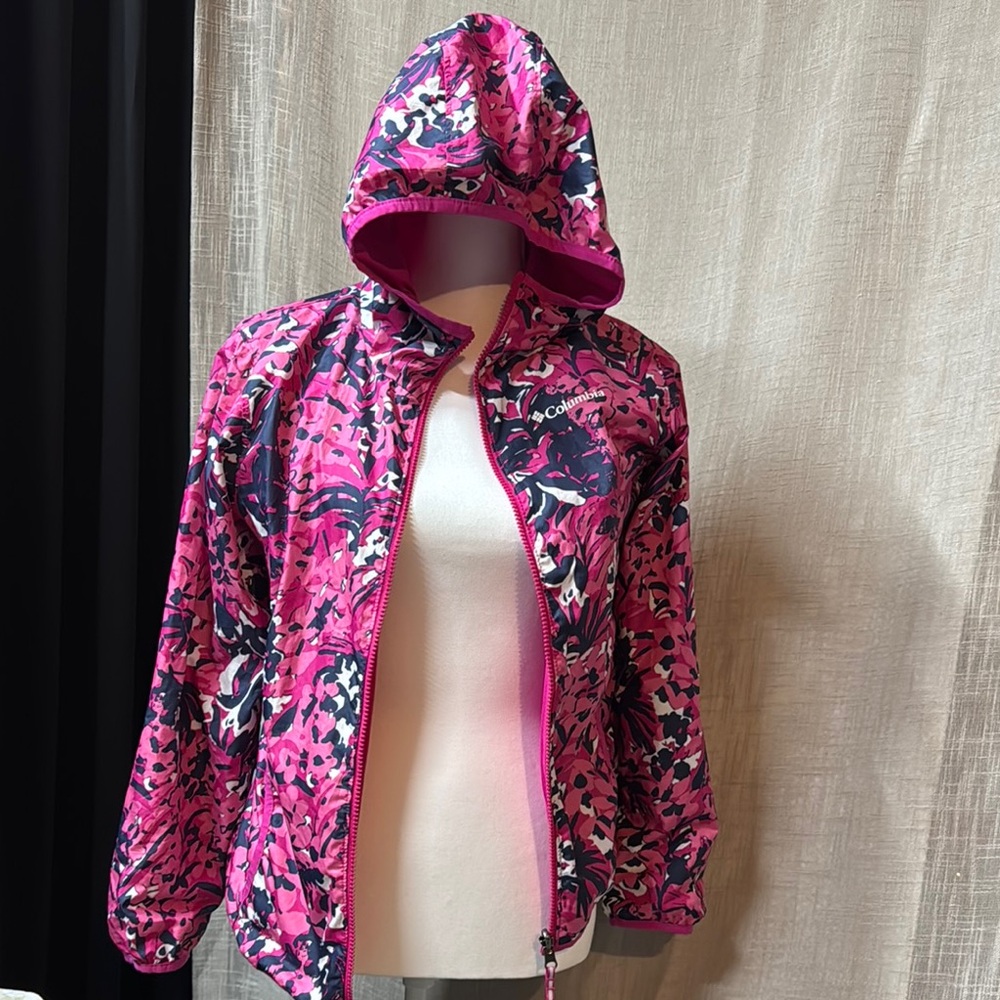Columbia Pink and Purple Patterned Hooded Jacket Lg 14/16